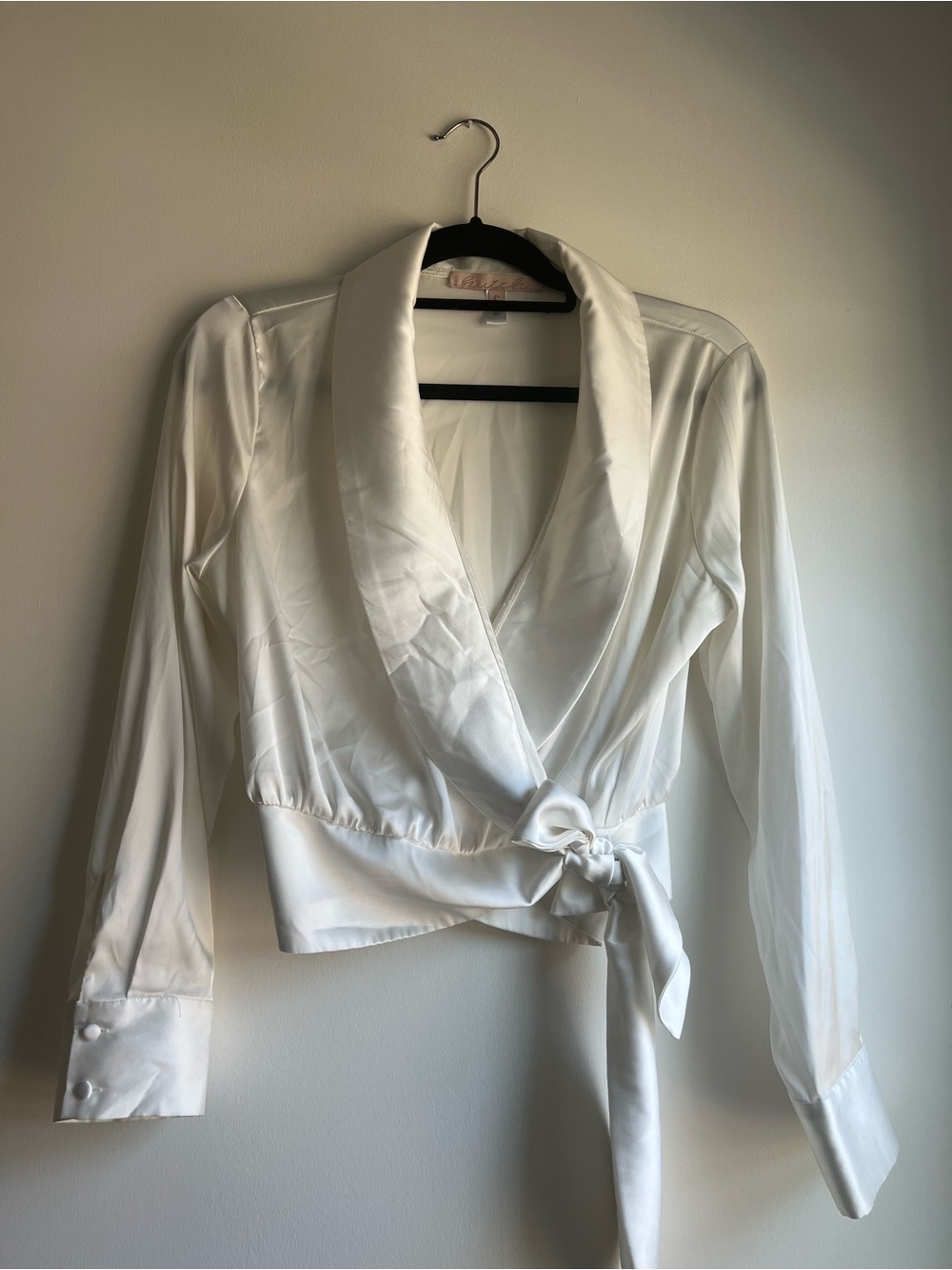 Satin White Wrap Tie Blouse